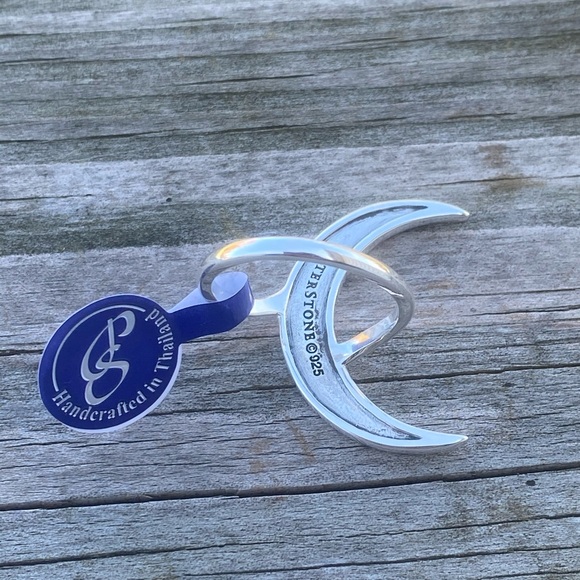 SOLD 💲Crescent Moon Ring .925 Sterling Silver w/ Marcasite large Peter Stone - Picture 7 of 9